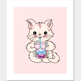 Cat boba tea Posters and Art